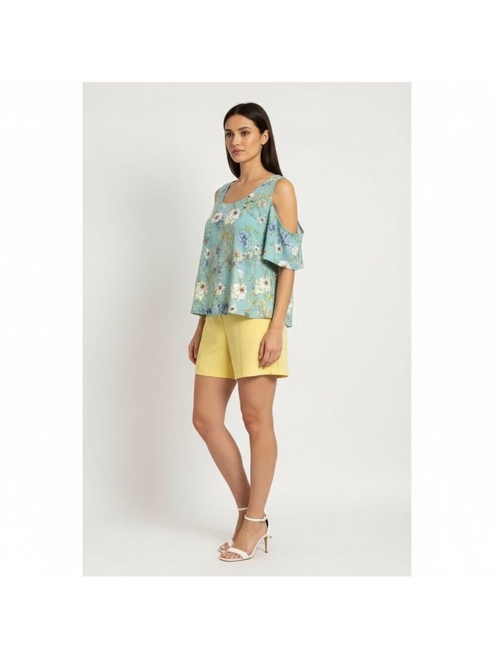 Isaac Mizrahi Live! Women’s L mint green Floral Cold Shoulder Top multi color